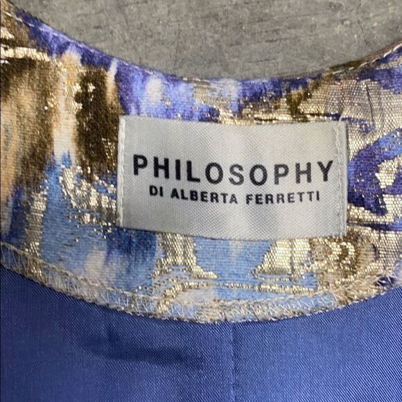 Philosophy Sheath Floral Tank Dress Tan/Blue Size 8 - Picture 7 of 10